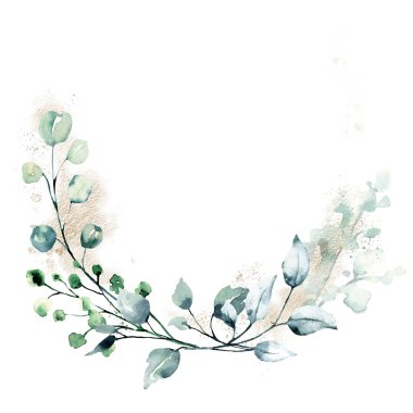 branches with watercolor drawing flowers and leaves, floral concept