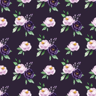 El çizimi suluboya resim, çiçeklerle kusursuz desen