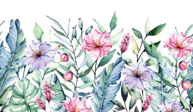 güzel suluboya kenar ve çerçeveli çiçekler, elle boyanmış