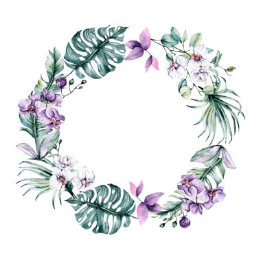 El çizimi, suluboya çiçekli çelenk, çiçek tasarımı.