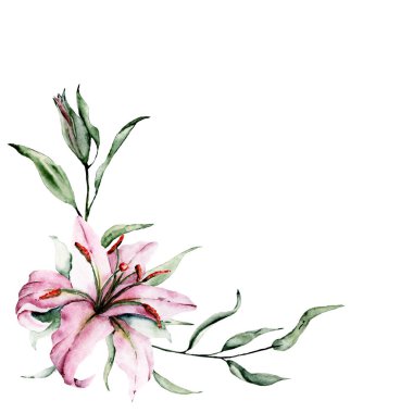  Beyaz arka planda el resmi, suluboya çiçek sanatı konsepti