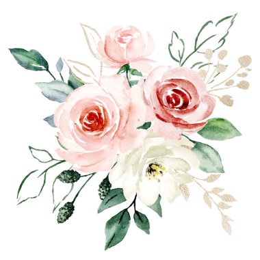 beautiful watercolor flowers, botanic composition for wedding or greeting card