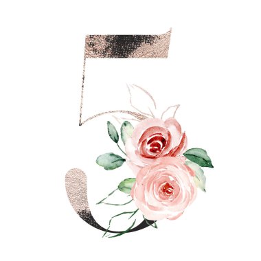 concept with painted watercolor number 5 isolated on white