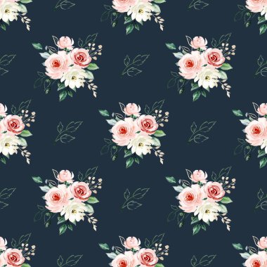 Kusursuz bir arka plan, suluboya çiçekli çiçek deseni. Kumaş duvar kağıdı desenini tekrarla