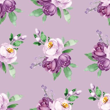 El çizimi suluboya resim, çiçeklerle kusursuz desen