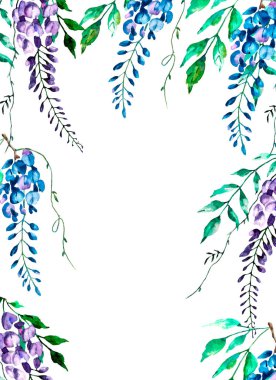 Çiçeksel çerçeve sınır tasarımı, suluboya boya çiçek ve yapraklar