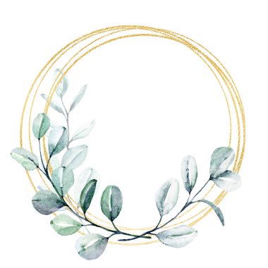 Floral gold frame border with watercolor flowers,  perfectly for wedding, birthday, party invitation