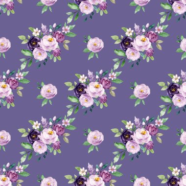 El çizimi suluboya resim, çiçeklerle kusursuz desen