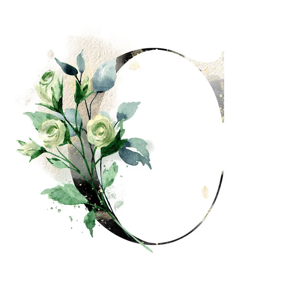 Hand Drawn Watercolor Art Painting Capital Letter Floral Elements — 스톡 사진