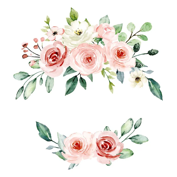 Floral Frame Border Flowers Watercolor Art Painting Greeting Card Template — 스톡 사진