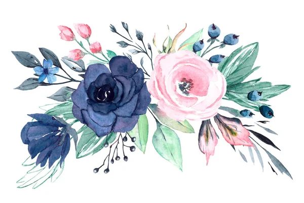 Υδατογραφία Λουλούδια Φύλλα Χέρι Ζωγραφική Floral Έννοια — Φωτογραφία Αρχείου