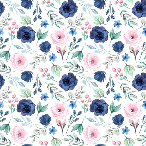 Kusursuz bir arka plan, suluboya çiçekli çiçek deseni. Kumaş duvar kağıdı desenini tekrarla