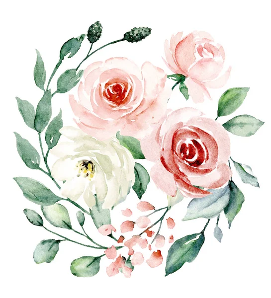 Красивые Акварельные Цветы Ботаническая Композиция Свадьбы Поздравительной Открытки — стоковое фото