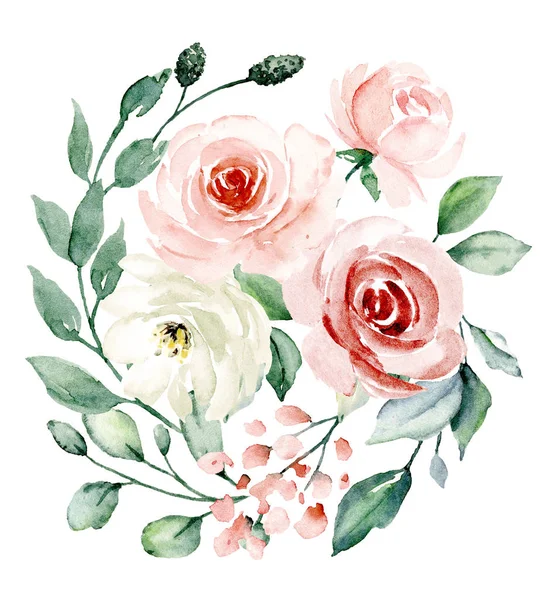 beautiful watercolor flowers, botanic composition for wedding or greeting card