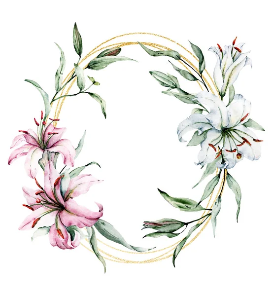 Beyaz arka planda izole zambaklar, suluboya resim