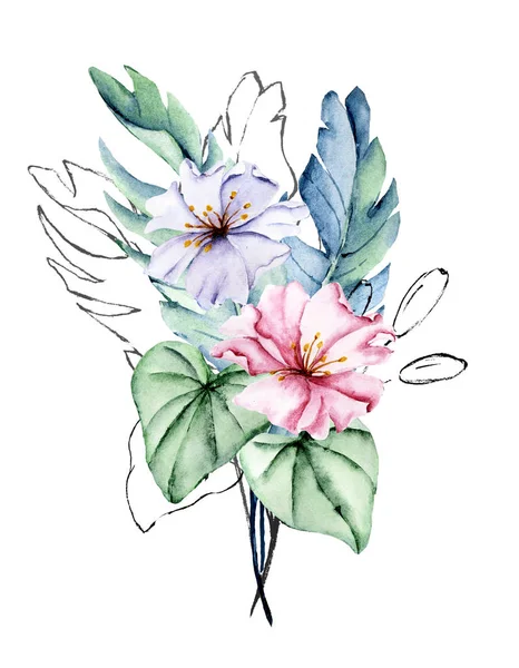 beautiful watercolor flowers, botanic composition for wedding or greeting card