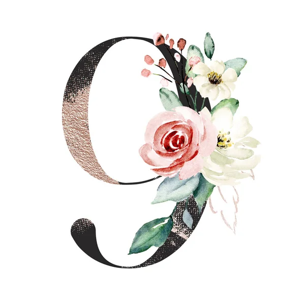 concept with painted watercolor number 9 isolated on white