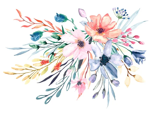 Suluboya resim, beyaz arka planda güzel bahar çiçekleri, çiçek konsepti