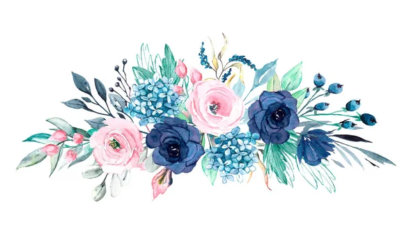 Flores Aquarela Com Folhas Pintura Mão Conceito Floral — Fotografia de Stock