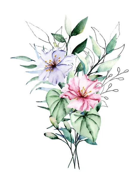 beautiful watercolor flowers, botanic composition for wedding or greeting card