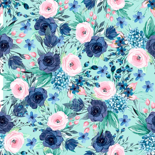 Kusursuz bir arka plan, suluboya çiçekli çiçek deseni. Kumaş duvar kağıdı desenini tekrarla