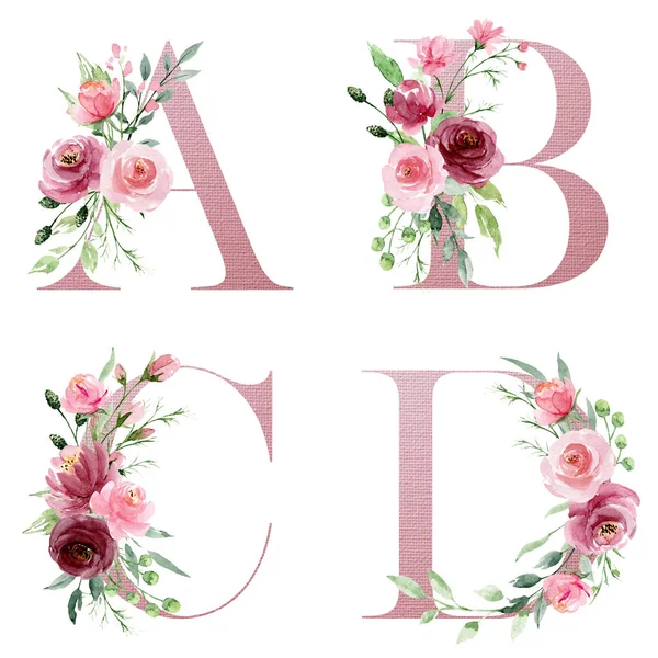 Bloemen Alfabet Letters Creatieve Aquarel Kunst Schilderen — Stockfoto