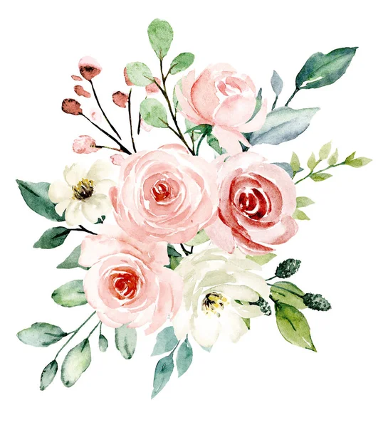 Belas Flores Aquarela Composição Botânica Para Casamento Cartão Saudação — Fotografia de Stock