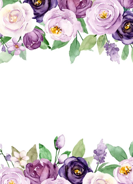 Floral Frame Border Flowers Watercolor Art Painting Greeting Card Template — 스톡 사진