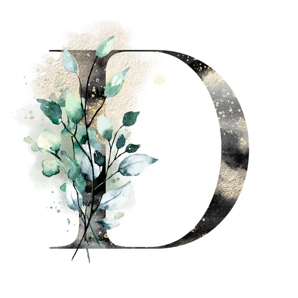 El çizimi suluboya resim, çiçekli büyük harf D