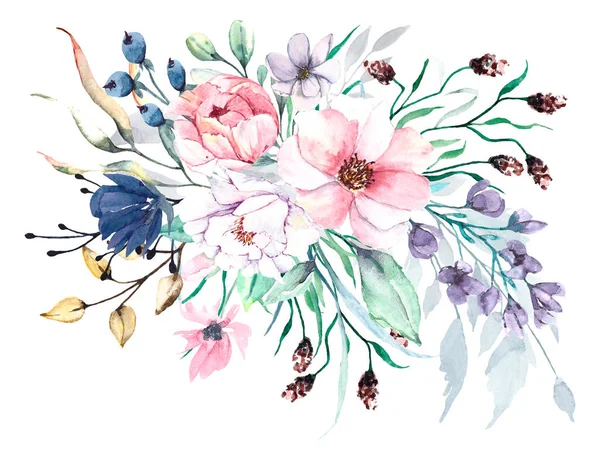 Suluboya resim, beyaz arka planda güzel bahar çiçekleri, çiçek konsepti