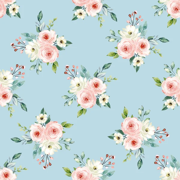 Seamless Background Floral Pattern Watercolor Flowers Repeat Fabric Wallpaper Print — 스톡 사진