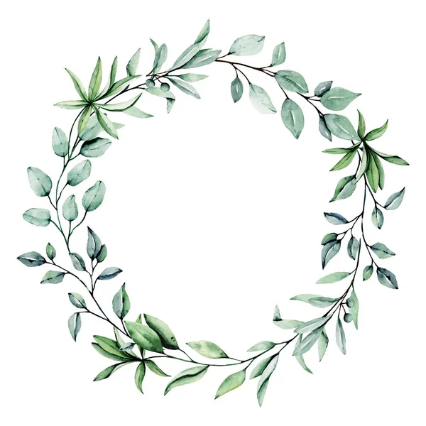 Çiçek ve yapraklı çelenk, suluboya resim, çiçek konsepti.