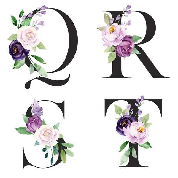 Çiçekler ve yapraklarla yazılmış güzel mektuplar, suluboya resimler.