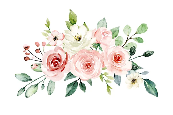 Watercolor Flowers Leaves Hand Painting Floral Concept — 스톡 사진