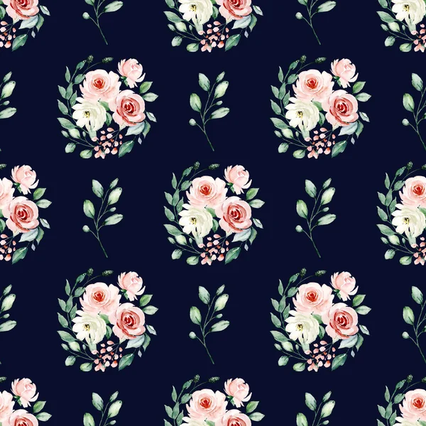 Fondo Sin Costuras Patrón Floral Con Flores Acuarela Repetir Textura —  Fotos de Stock