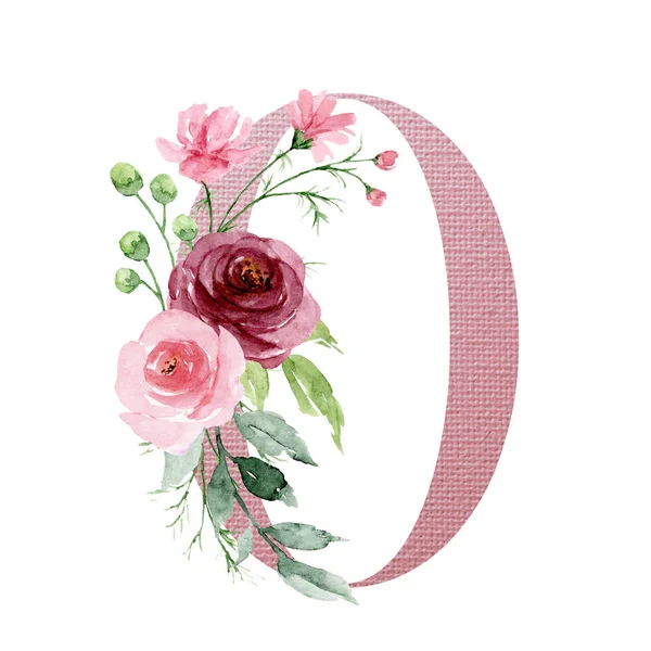 Number Hand Drawn Watercolor Floral Art Painting Design — 스톡 사진