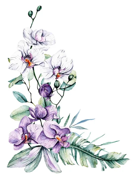 Borda Moldura Floral Aquarela Com Lugar Para Texto Pintado Mão — Fotografia de Stock