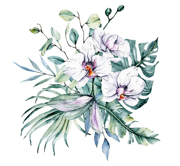 Watercolor Flowers Leaves Hand Painting Floral Concept — 스톡 사진