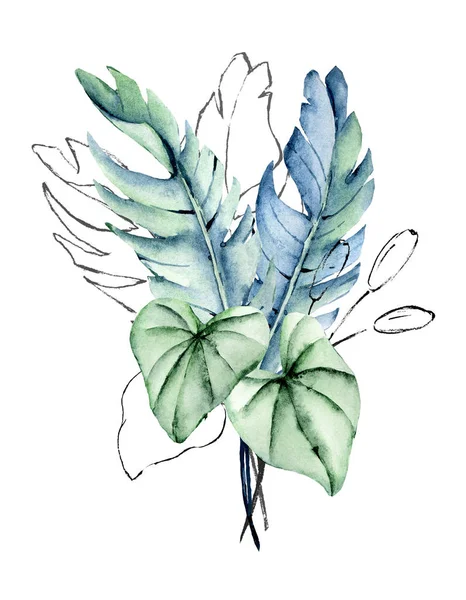 Orman bitkileri botanik resim, bayram tasarımı. Beyaz arkaplanda izole edilmiş çiçek illüstrasyonu.