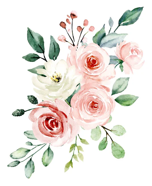 Beautiful Watercolor Flowers Botanic Composition Wedding Greeting Card — 스톡 사진