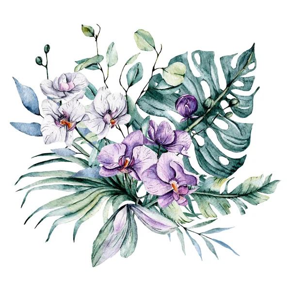 Beautiful Watercolor Flowers Botanic Composition Wedding Greeting Card — 스톡 사진