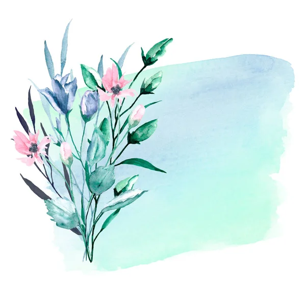 Květinový Rám Okraj Akvarelem Květiny — Stock fotografie