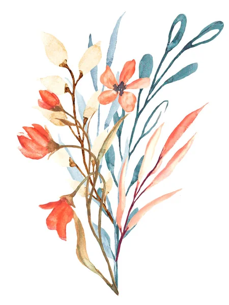 Aquarel Schilderen Mooie Lente Bloemen Set Witte Achtergrond Bloemen Concept — Stockfoto