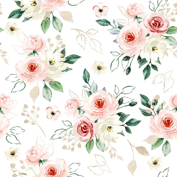 Seamless Background Floral Pattern Watercolor Flowers Repeat Fabric Wallpaper Print — 스톡 사진