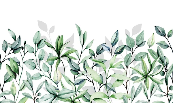 Floral frame border with watercolor leaves and plants