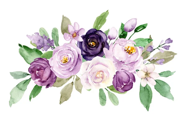 Yapraklı suluboya çiçekler, çiçek boyama konsepti.