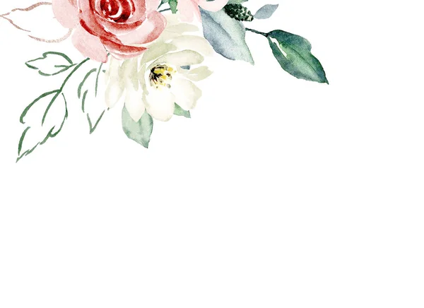 Cadre Floral Bordure Avec Des Fleurs Aquarelle Art Peinture Modèle — Photo