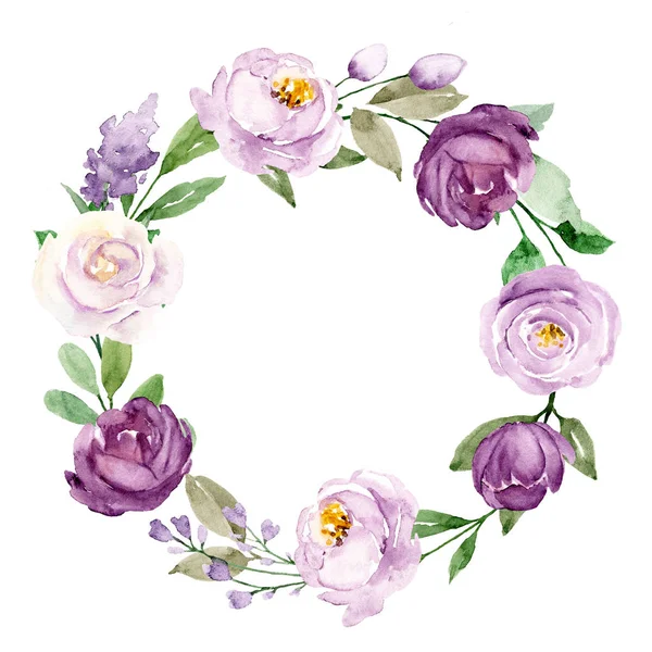 Hand Drawing Wreath Watercolor Flowers Floral Art Design — 스톡 사진