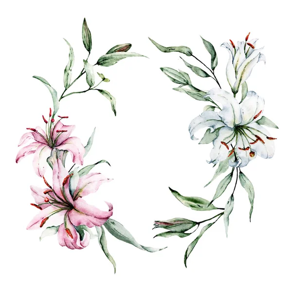 Çember zambaklı sanat dekorasyonu, suluboya resim.