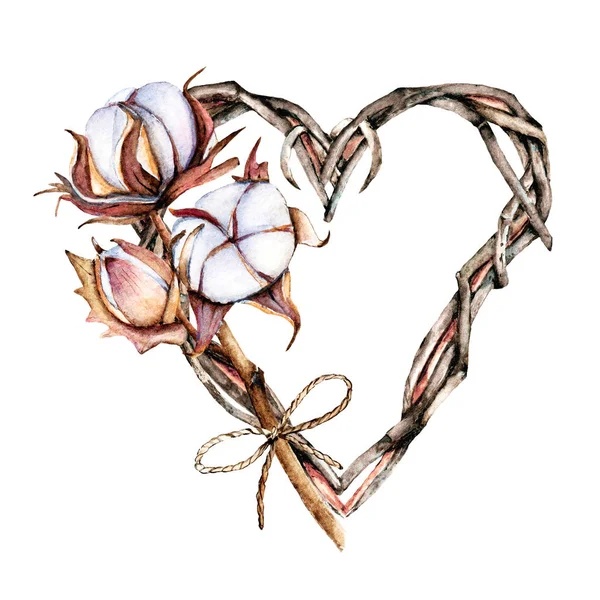 Çiçekli suluboya kalp çelengi, romantik dekorasyon, el çizimi.